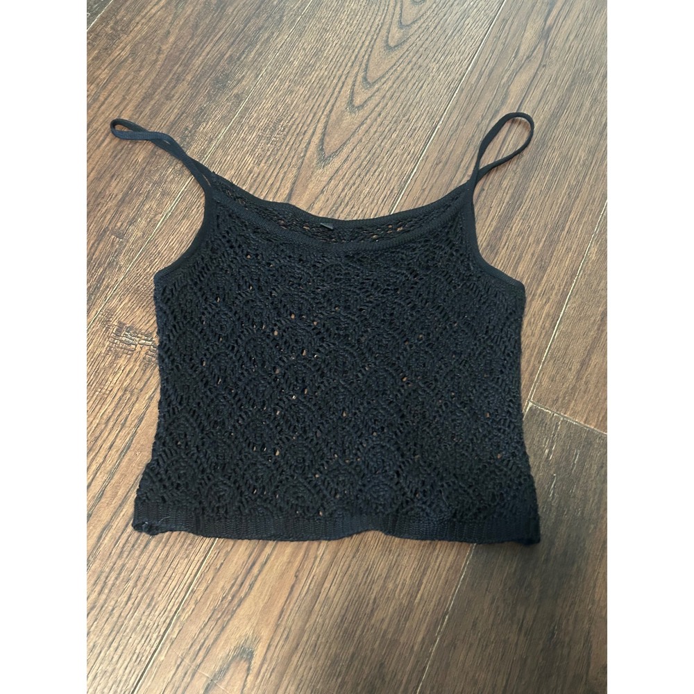 Black Crochet Knit Camisole Spaghetti Strap Boho Tank Top Size Large vintage Y2K